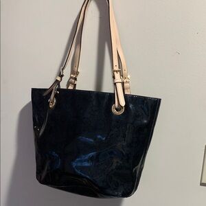 Michael Kors Black and Cream Tote with Glossy Finish